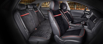 Комплект Накидок Carfashion для автомобиля "BARCELONA PLUS" черный/черный/красный/