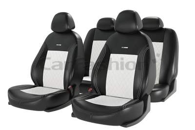 Чехлы на сидение автомобиля Carfashion "ATOM LEATHER РОМБ" черный/белый/белый