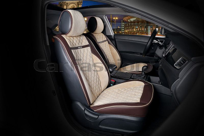 Накидки автомобильные Carfashion Фронт "BARCELONA" коричневый/бежевый/коричневый/бежевый